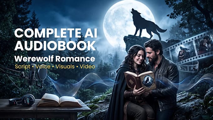 create a complete ai werewolf romance audiobook video for youtube
