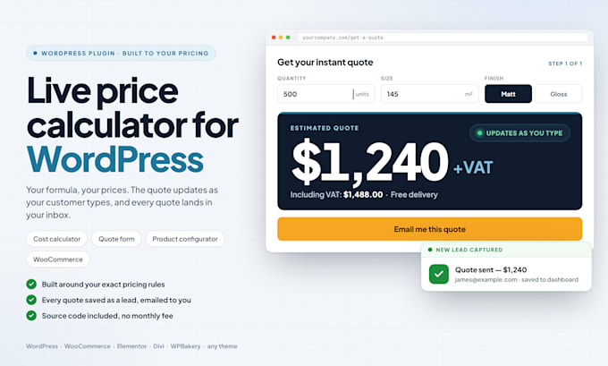 build a wordpress cost calculator, quote form and product configurator