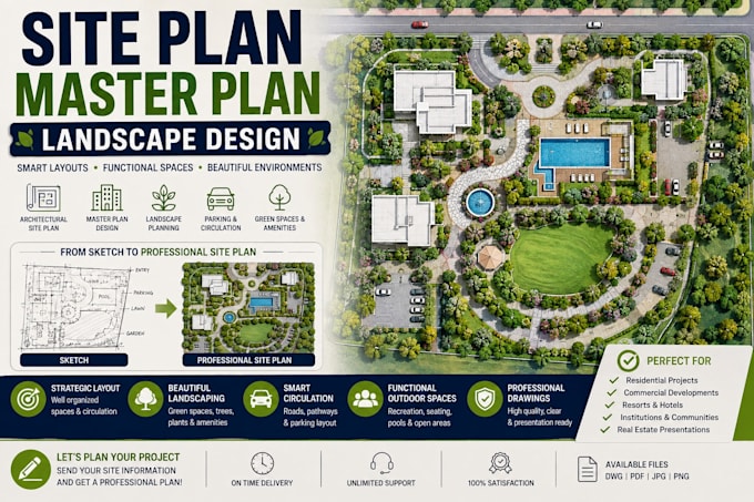 design architectural site plan, master plan and landscape plan