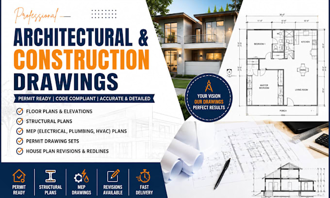 do architectural and construction drawings, mep plans, and permit drawings