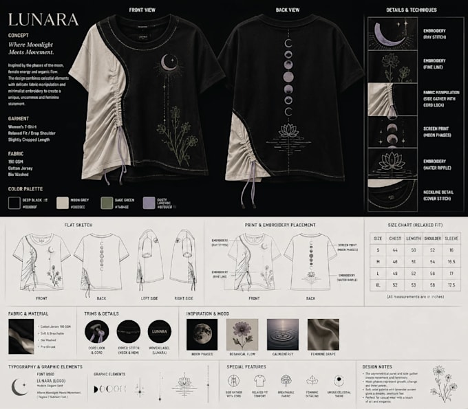design premium fashion flat sketch and apparel tech pack