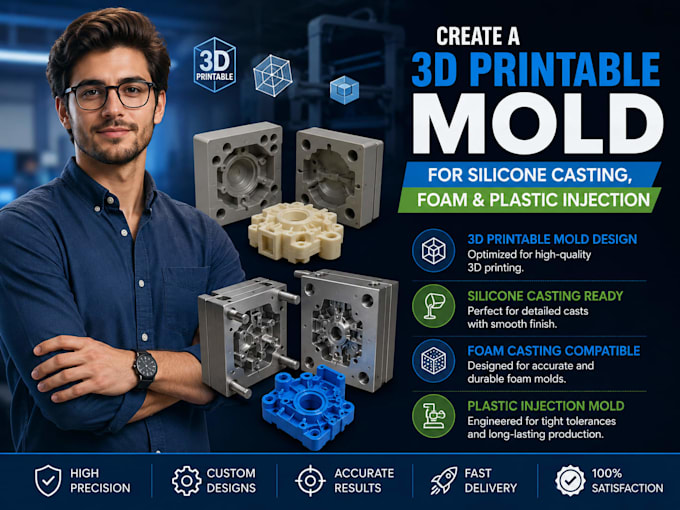 create a 3d printable mold for silicone casting foam, and plastic injection