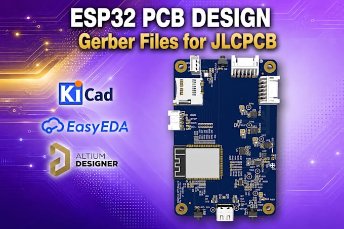 review esp32 pcb design, fix kicad schematic, pcb layout and gerber for jlcpcb
