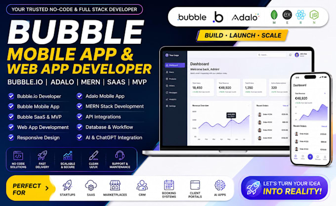 bubble mobile app developer bubble io developer bubble saas mvp adalo mern