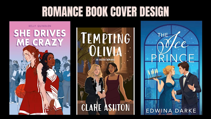 create a stunning romance book cover with custom character illustration