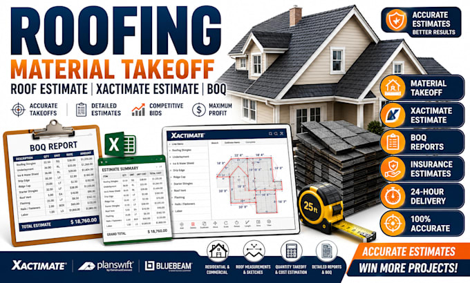 do roofing material takeoff, roof estimate and xactimate estimate