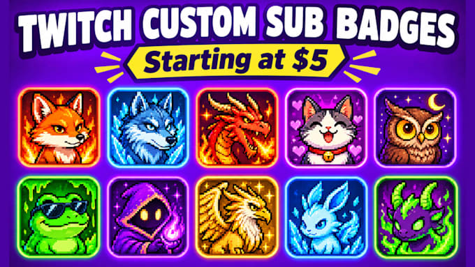 design custom pixel art twitch sub badges, bit emotes and channel points