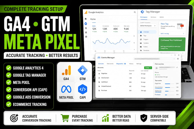 set up ga4, GTM and meta pixel