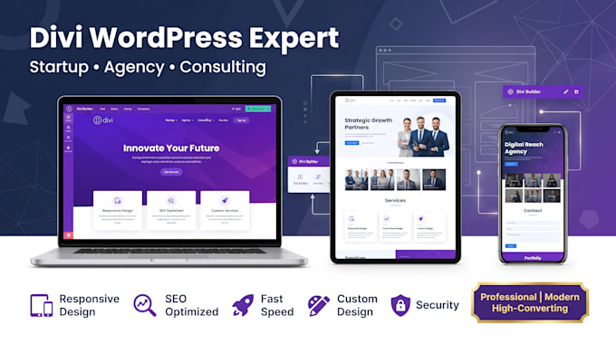 develop responsive wordpress website for startups, agency, consulting using divi