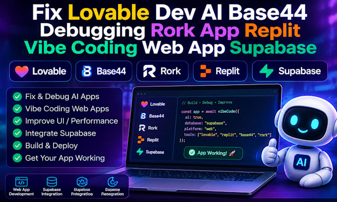 fix lovable dev ai base44 debugging rork app replit vibe coding web app supabase