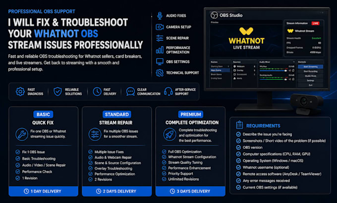 fix and troubleshoot your whatnot obs stream issues professionally