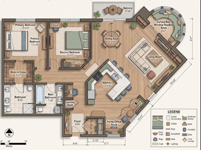 design a simple furnished floor plan and space layout
