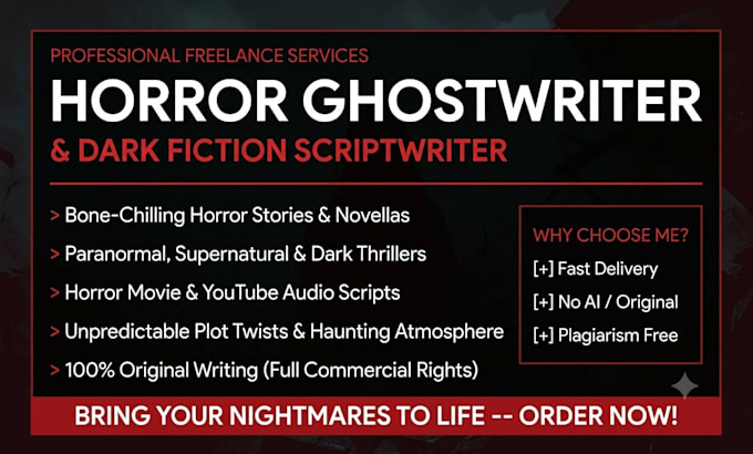 ghostwrite short horror stories, dark fiction, and suspense thriller scripts