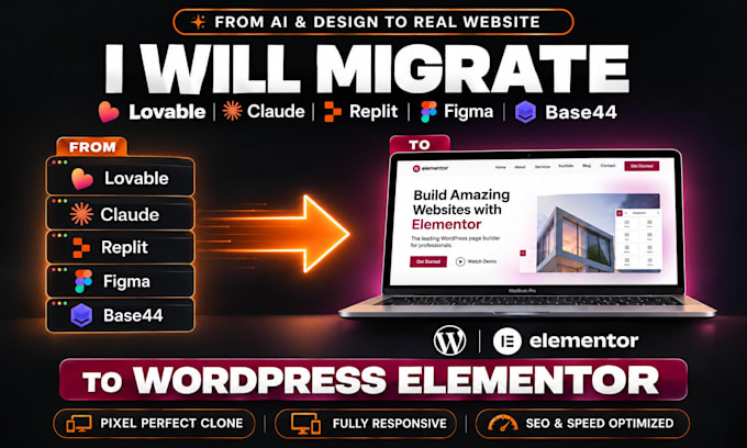 convert lovable, claude, replit, figma or base44 to wordpress elementor