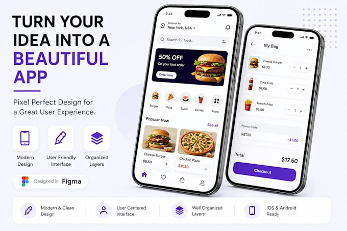 design a mobile app UI UX in figma for ios and android