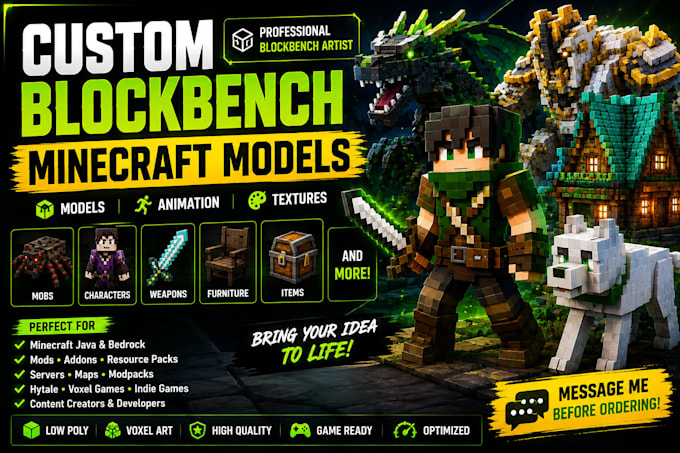 create custom blockbench minecraft 3d models, mobs, items and game assets