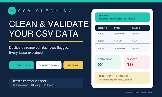 clean, deduplicate and validate your CSV data