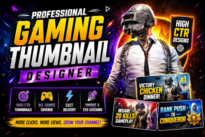 design high CTR gaming youtube thumbnails for pubg