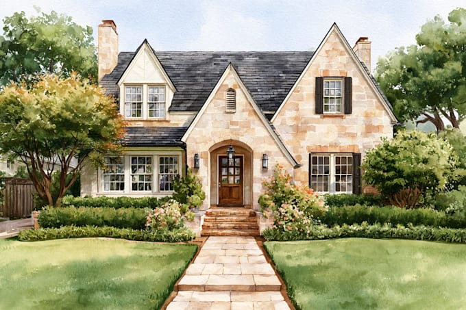 draw house illustration watercolor style