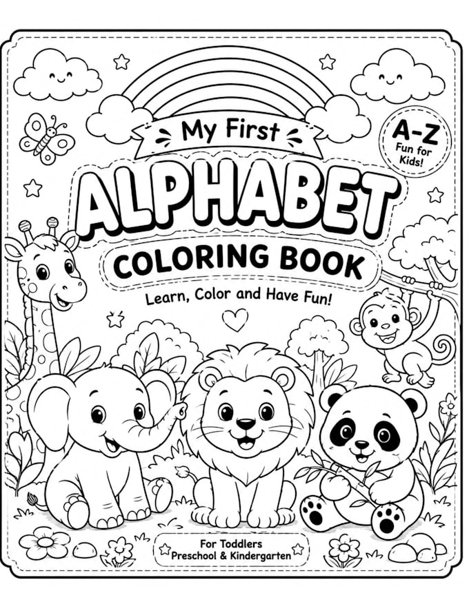 create a professional alphabet coloring and activity book for kids