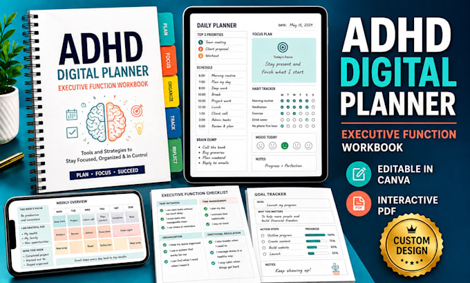 do adhd digital planner adhd workbook executive function planner and canva ebook