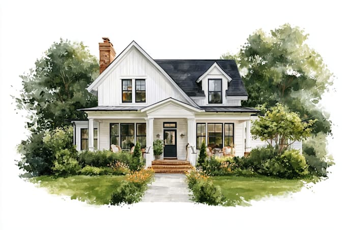 custom digital watercolor house