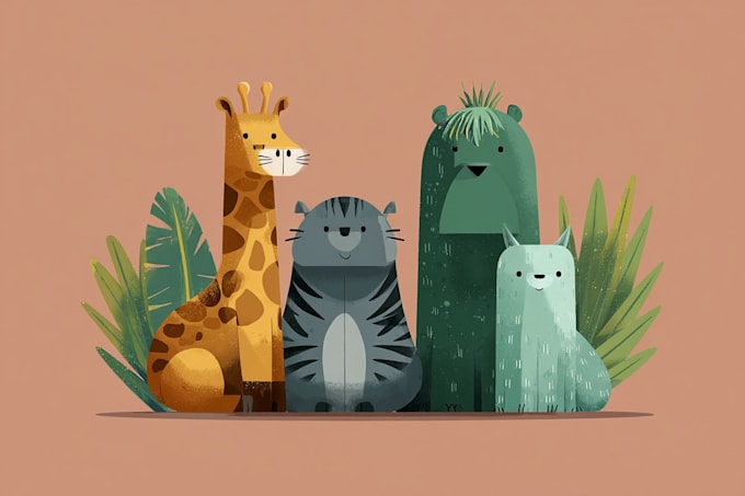 draw cute animals illustration and cartoon character