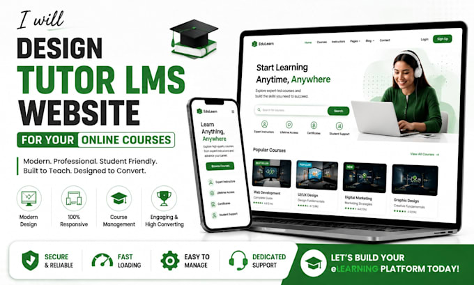 design responsive tutor lms website for your online courses