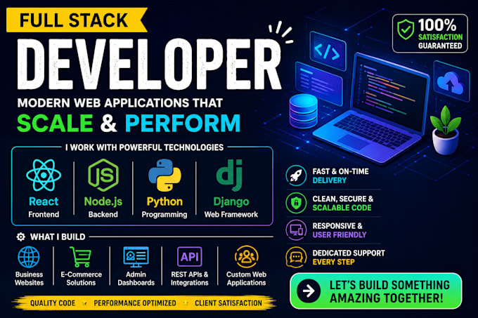 develop react node js python django full stack website