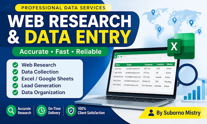 web research, data collection and data entry