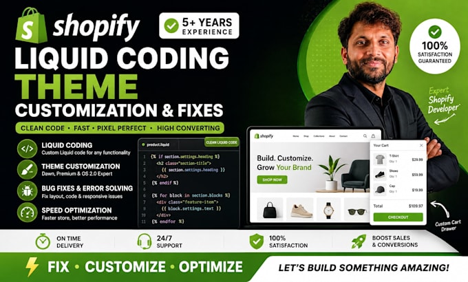 do shopify liquid coding, theme customization and fixes