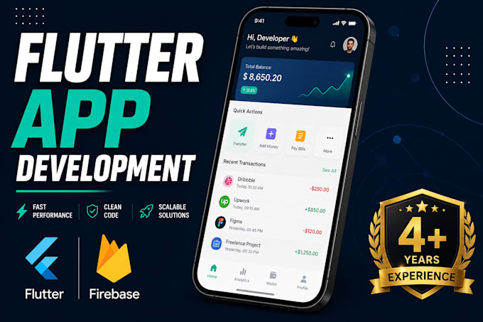 develop a flutter app with clean UI and firebase backend