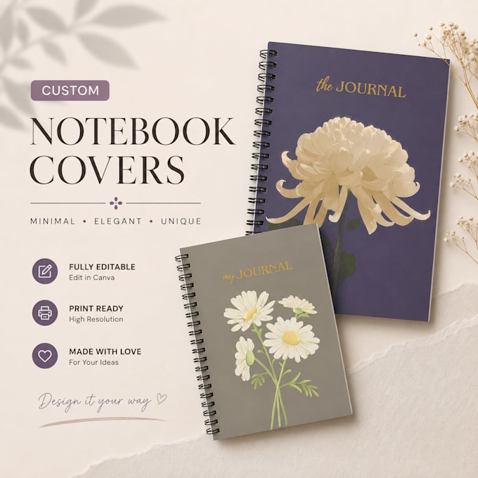 design aesthetic notebook, journal, planner, and diary covers in canva