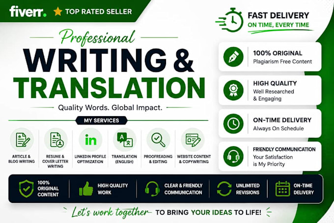 do professional writing services and translation to english