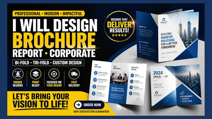 design brochure report corporate, bifold, trifold brochure