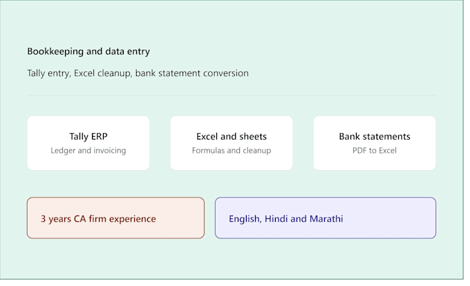 bookkeeping, reconciliation, tally, excel, pdf to excel
