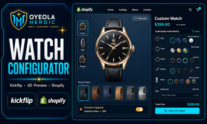 setup shopify kickflip watch configurator and 2d product customizer