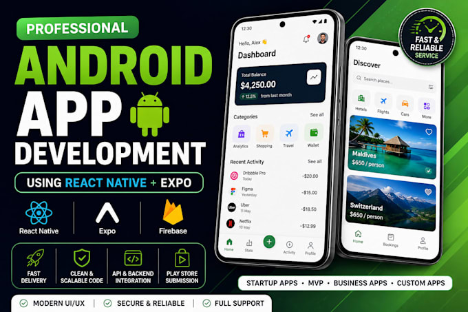 develop a professional android mobile app using react native