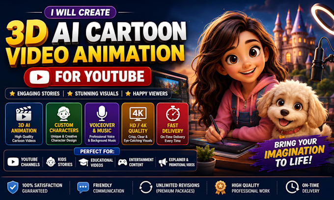 do 3d ai cartoon video animation for youtube