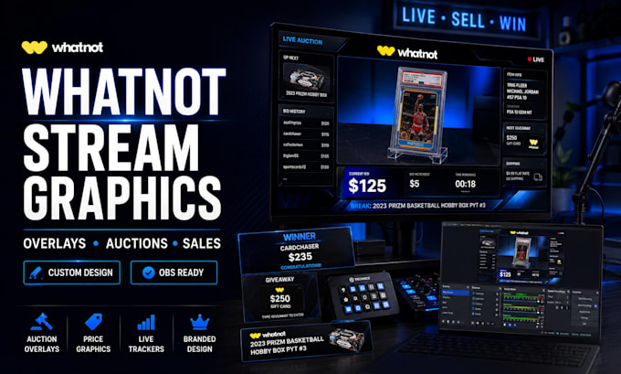 design professional whatnot stream overlays and auction graphics