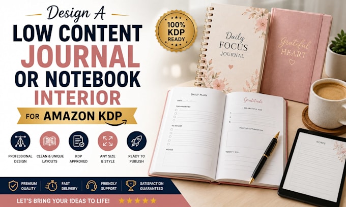 design a low content journal or notebook interior for amazon kdp
