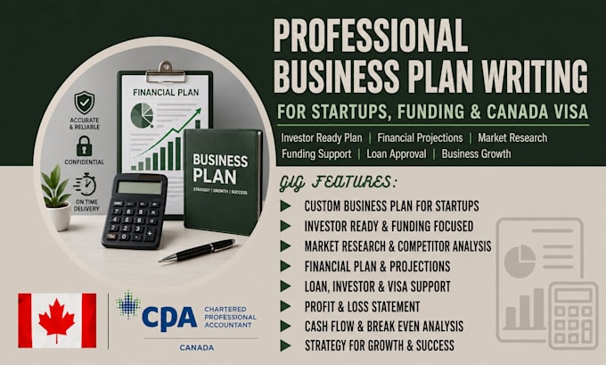 write a professional business plan for startups, funding, canada visa
