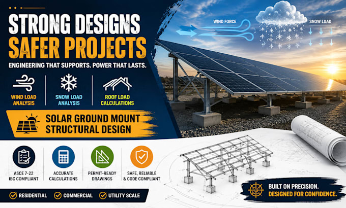 design roof load wind snow calculations solar ground mount in USA