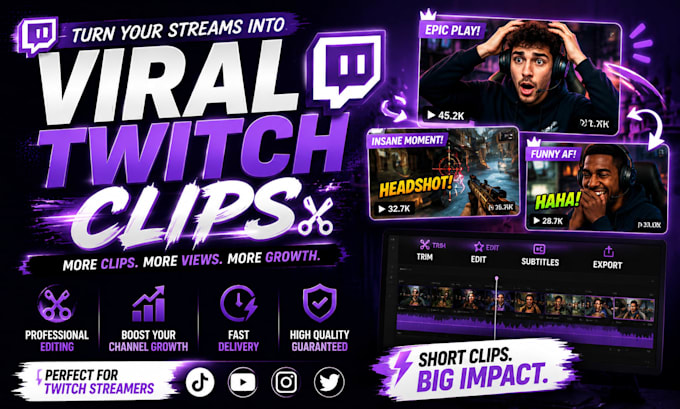 edit twitch clips, podcast clips,  and gaming highlights
