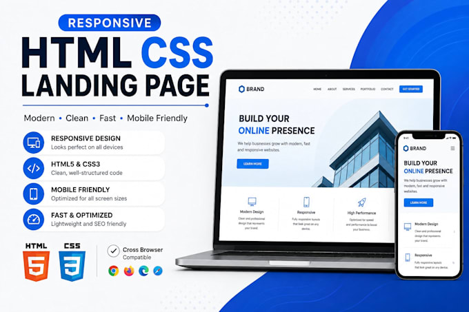 build a responsive HTML CSS landing page