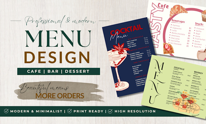 design modern, minimalist menu for cafe, bar or bakery