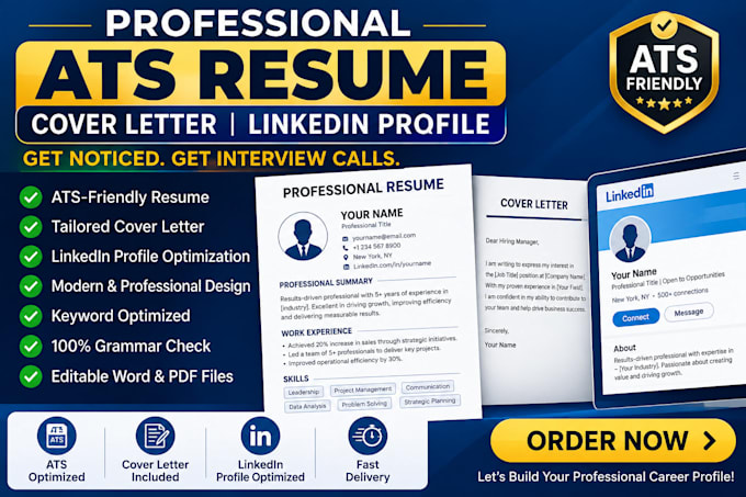 provide  professional, ats resume, cover letter, linkdin profile optmization