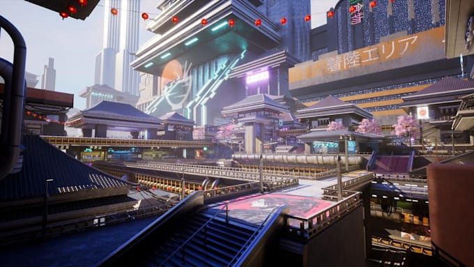model modular medieval cyberpunk game environment level design for unreal unity