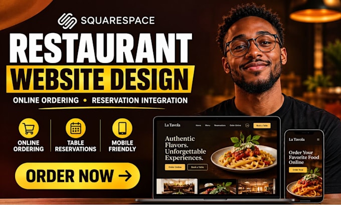 design squarespace restaurant online ordering reservation integration website