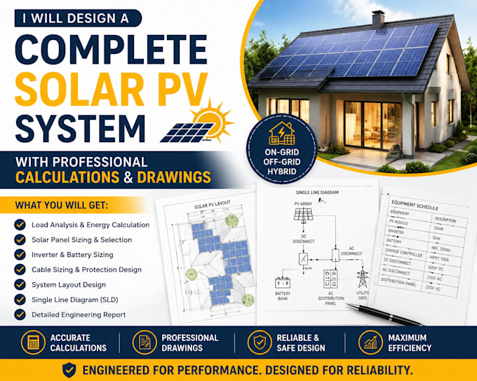 design a complete solar pv system with professional calculations and draw